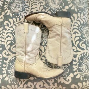 Vintage ‘80s Panhandle Slim Smooth Ostrich Cowboy Boots, 9W, bone/cream
